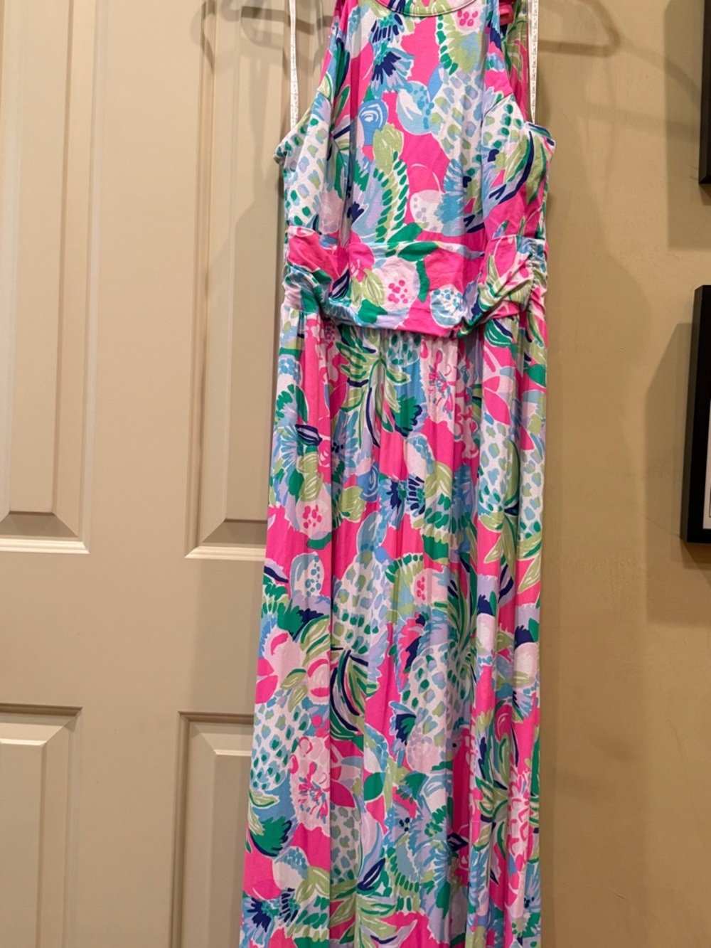 Vibrant Tropical Print Maxi Dress in Pink & Aqua